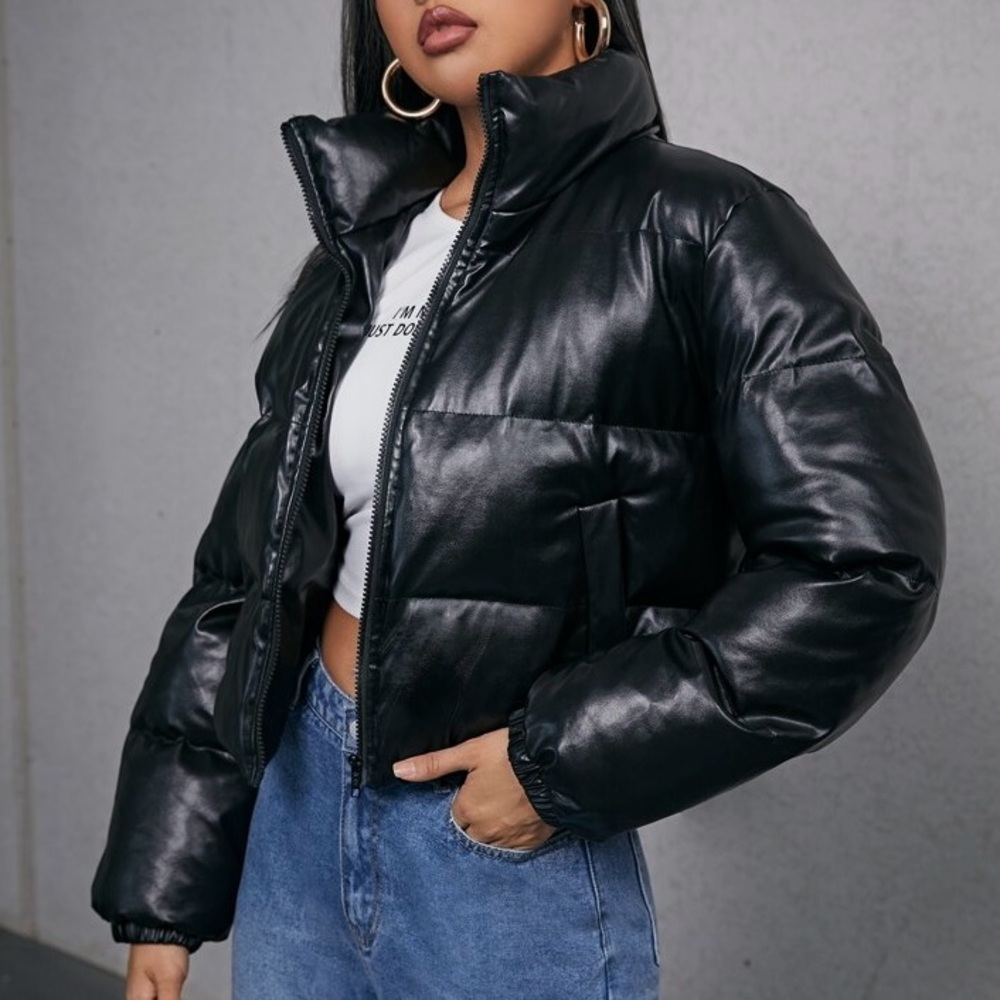 SHEIN Zip Up PU Leather Padded Coat - Size M - Picture 2 of 11